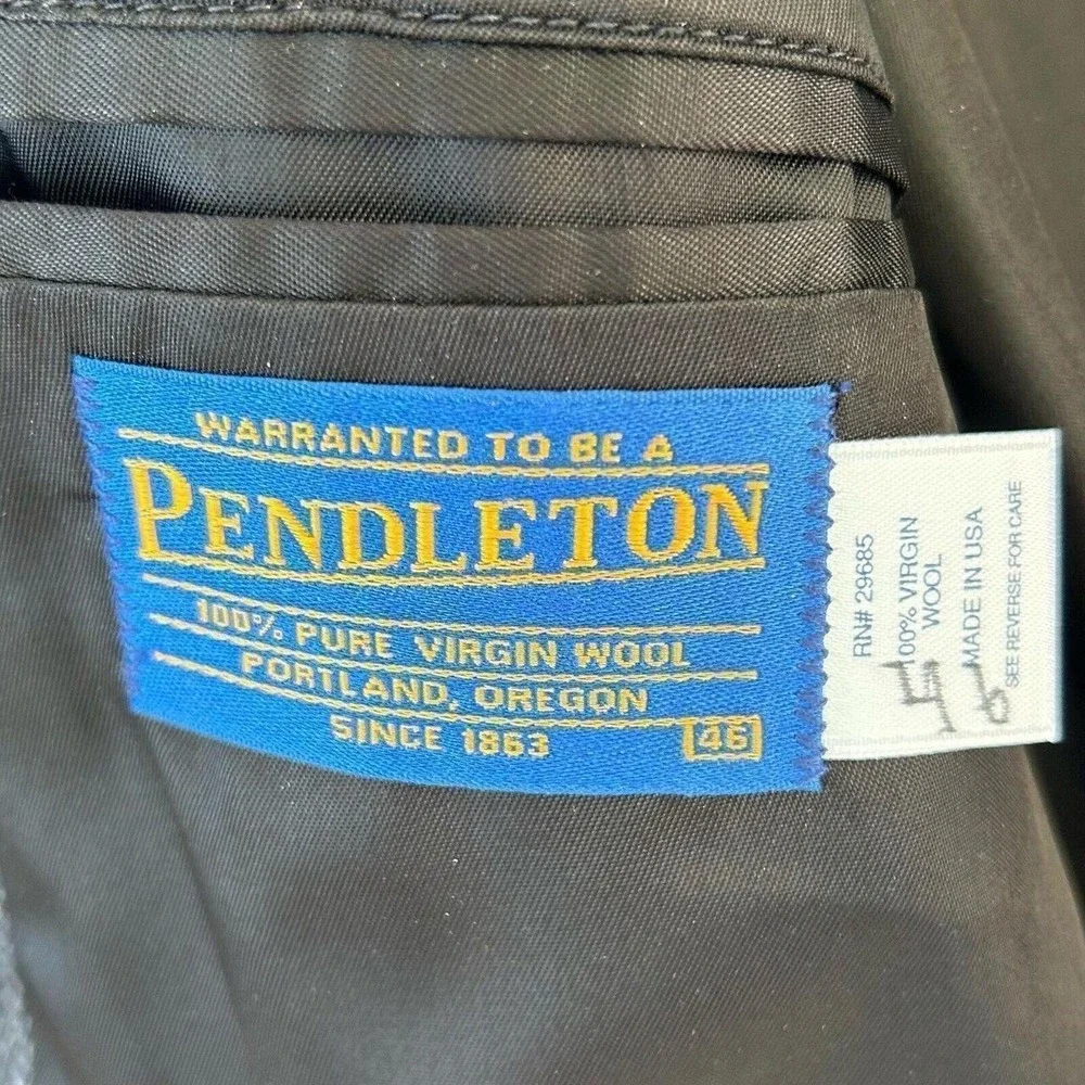 Pendleton Mens Grey Herringbone Wool Blazer Elbow Patches Sport Coat Size 46
